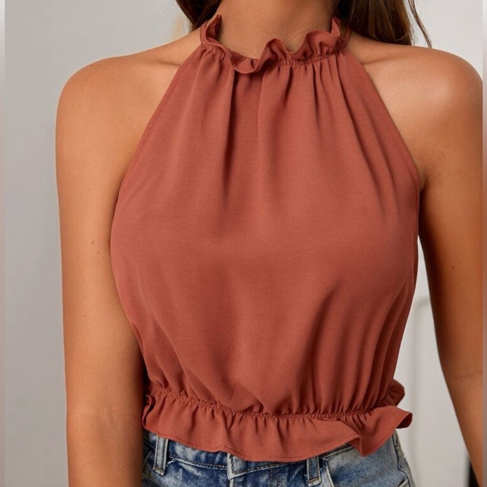 Ruffled Halter Neck Blouse